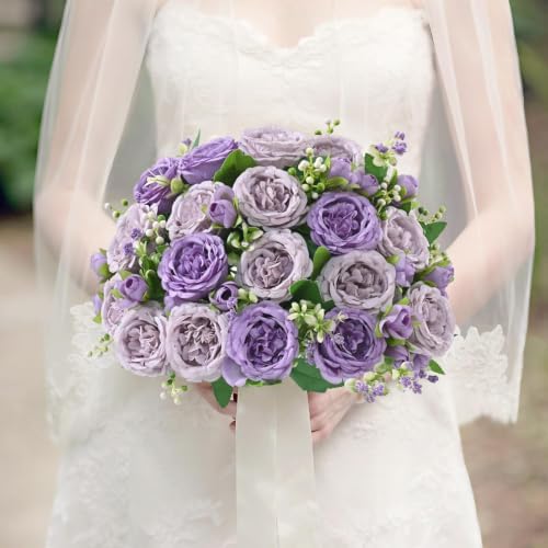 4 Packs Peonies Artificial Flowers, Mixed Purple Silk Artificial Peonies in Mixed Purple, alternate view 5