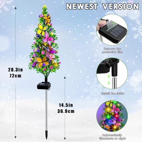4 Packs Solar Christmas Tree Butterfly Lights Multi-Color Outdoor Christmas Decorations, Xmas Gifts for Women, alternate view