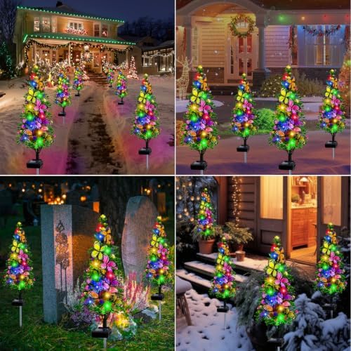 4 Packs Solar Christmas Tree Butterfly Lights Multi-Color Outdoor Christmas Decorations, Xmas Gifts for Women, alternate view