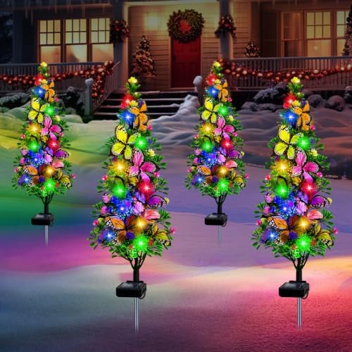 4 Packs Solar Christmas Tree Butterfly Lights Multi-Color Outdoor Christmas Decorations, Xmas Gifts for Women, alternate view