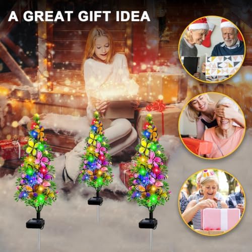 4 Packs Solar Christmas Tree Butterfly Lights Multi-Color Outdoor Christmas Decorations, Xmas Gifts for Women, alternate view