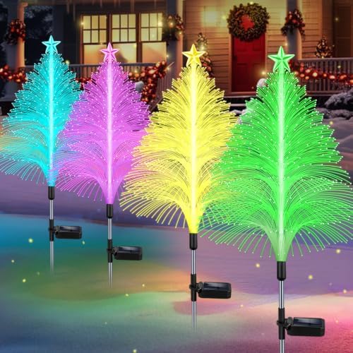 4 Packs Solar Christmas Tree Jellyfish Lights Multi-Color Changing Christmas Decorations Outdoor Xmas Gifts for, alternate