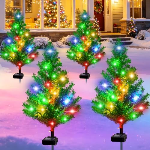 4 Packs Solar Christmas Tree Multi-Color Changing 2 Modes Outdoor Christmas Decorations, Xmas Gifts for Women