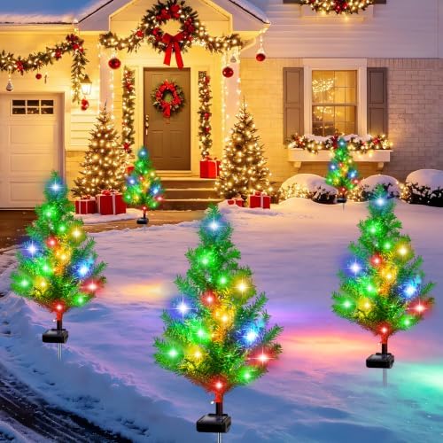 4 Packs Solar Christmas Tree Multi-Color Changing 2 Modes Outdoor Christmas Decorations, Xmas Gifts for Women, alternate view