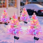 4 Packs Solar Pink Christmas Tree Multi-Color Changing 2 Modes Outdoor Christmas Decorations, Xmas Gifts for