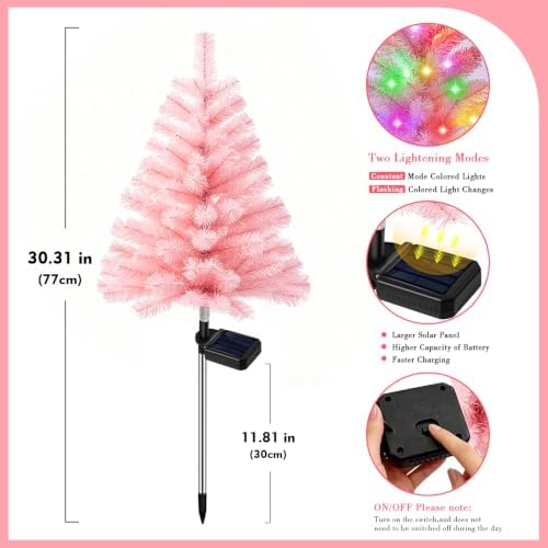 4 Packs Solar Pink Christmas Tree Multi-Color Changing 2 Modes Outdoor Christmas Decorations, Xmas Gifts for, alternate view