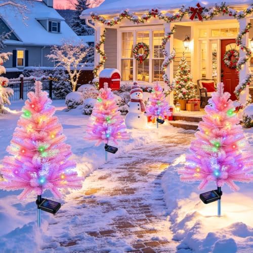 4 Packs Solar Pink Christmas Tree Multi-Color Changing 2 Modes Outdoor Christmas Decorations, Xmas Gifts for, alternate view