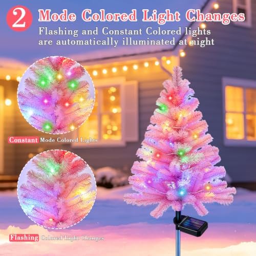 4 Packs Solar Pink Christmas Tree Multi-Color Changing 2 Modes Outdoor Christmas Decorations, Xmas Gifts for, alternate view