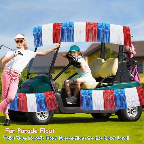 4 Packs Total 39 Feet 4th of July Parade Floats for Trailer Car, Red White Blue Foil Fringe Garland Patriotic, alternate view