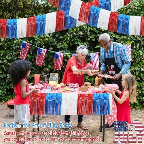 4 Packs Total 39 Feet 4th of July Parade Floats for Trailer Car, Red White Blue Foil Fringe Garland Patriotic, alternate view
