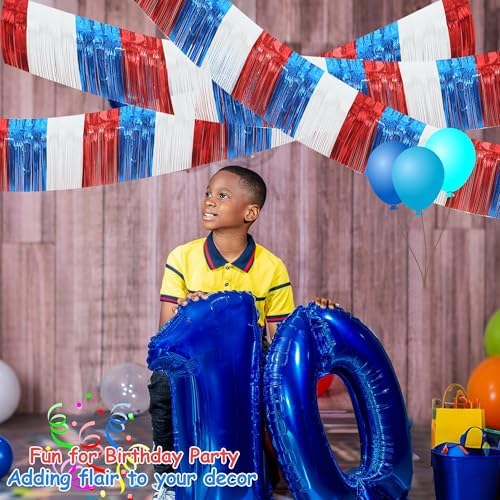 4 Packs Total 39 Feet 4th of July Parade Floats for Trailer Car, Red White Blue Foil Fringe Garland Patriotic, alternate view