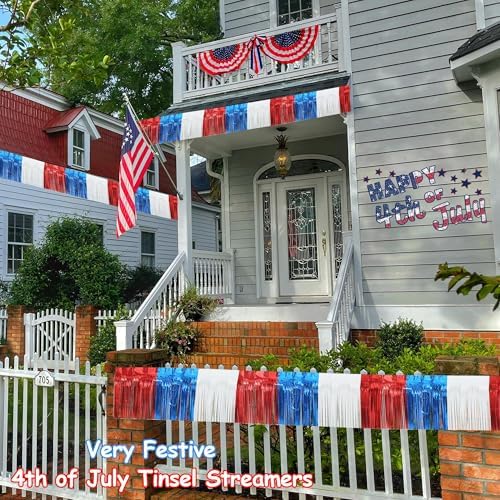 4 Packs Total 39 Feet 4th of July Parade Floats for Trailer Car, Red White Blue Foil Fringe Garland Patriotic, alternate view