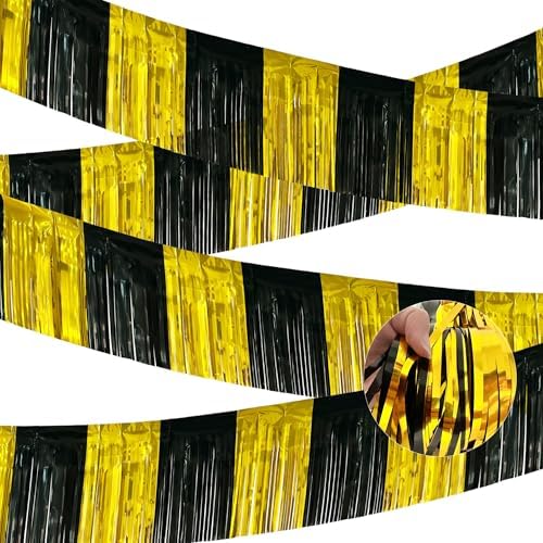 4 Packs Total 39 Feet Graduation Parade Floats for Trailer Car, Black Gold Foil Fringe Garland Tinsel Streamers