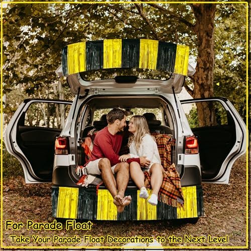 4 Packs Total 39 Feet Graduation Parade Floats for Trailer Car, Black Gold Foil Fringe Garland Tinsel Streamers, alternate