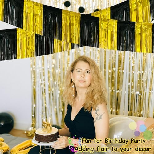4 Packs Total 39 Feet Graduation Parade Floats for Trailer Car, Black Gold Foil Fringe Garland Tinsel Streamers, alternate
