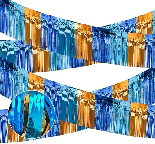 4 Packs Total 39 Ft Parade Floats for Trailer Car, Orange Blue Foil Fringe Garland Tinsel Blue Dog Themed