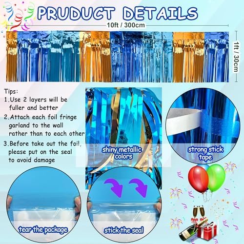 4 Packs Total 39 Ft Parade Floats for Trailer Car, Orange Blue Foil Fringe Garland Tinsel Blue Dog Themed, alternate view 2