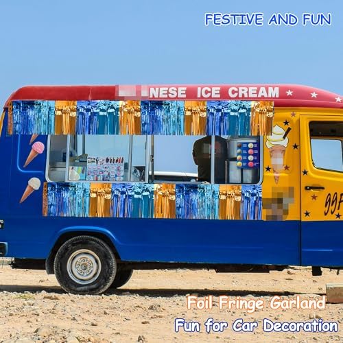 4 Packs Total 39 Ft Parade Floats for Trailer Car, Orange Blue Foil Fringe Garland Tinsel Blue Dog Themed, alternate view 5