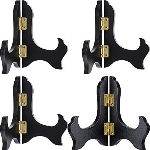 4 Packs Wooden Display Stand Plate Holder Easels, black, 4 Inch in 7 Inch in Black, alternate view 2
