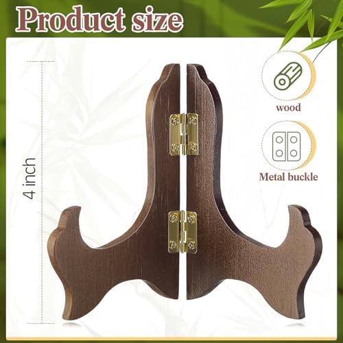 4 Packs Wooden Display Stand Plate Holder Easels, Brown, 4 Inch in 7 Inch in Black, alternate view 2