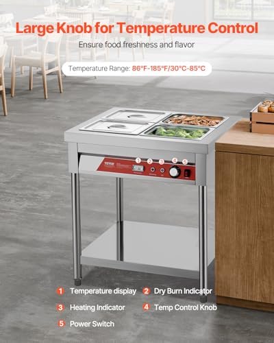4-Pan Commercial Food Warmer, 4 x 1/2 Pans Electric Steam Table, 1500W Professional Buffet Catering Food Warmer, alternate