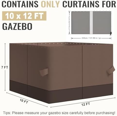 4-Panel 10' x 12' Gazebo Replacement Curtains, Patio Privacy Sidewalls with Double Zipper, Replacement for, alternate view 3