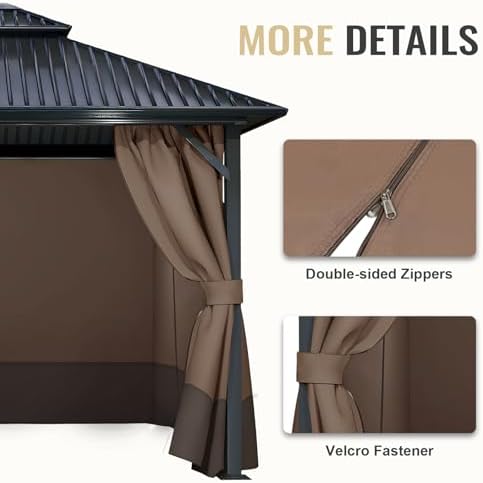 4-Panel 10' x 12' Gazebo Replacement Curtains, Patio Privacy Sidewalls with Double Zipper, Replacement for, alternate view 7