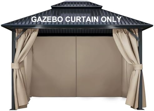 4-Panel 12' x 14' Gazebo Replacement Curtains, Patio Privacy Sidewalls with Double Zipper, Replacement for