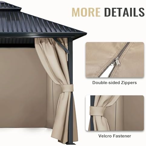 4-Panel 12' x 14' Gazebo Replacement Curtains, Patio Privacy Sidewalls with Double Zipper, Replacement for, alternate view 5