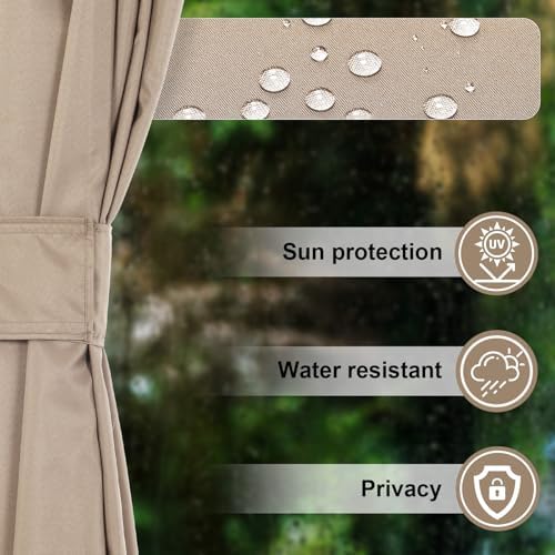 4-Panel 12' x 14' Gazebo Replacement Curtains, Patio Privacy Sidewalls with Double Zipper, Replacement for, alternate view 6