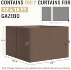 4-Panel 12' x 16' Gazebo Replacement Curtains, Patio Privacy Sidewalls with Double Zipper, Replacement for, alternate view 3