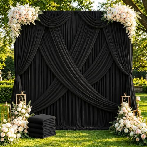 4-Panel Black Backdrop Curtain 5ft x 10ft in 20ft x 10ft in Black