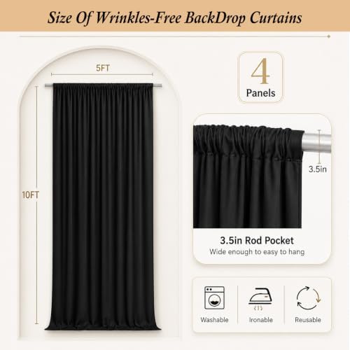 4-Panel Black Backdrop Curtain 5ft x 10ft in 20ft x 10ft in Black, alternate view 4