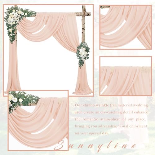 4 Panels 20Ft Length x 28" Width Light Peach Wedding Arch Draping Fabric Arch Drapes Chiffon Fabric Sheer, alternate view 3
