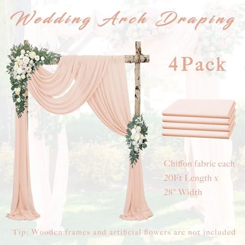 4 Panels 20Ft Length x 28" Width Light Peach Wedding Arch Draping Fabric Arch Drapes Chiffon Fabric Sheer, alternate view 6