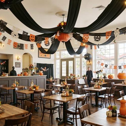 4 Panels 5ft(W) x 20ft(L) Black Ceiling Drapes for Halloween Parties