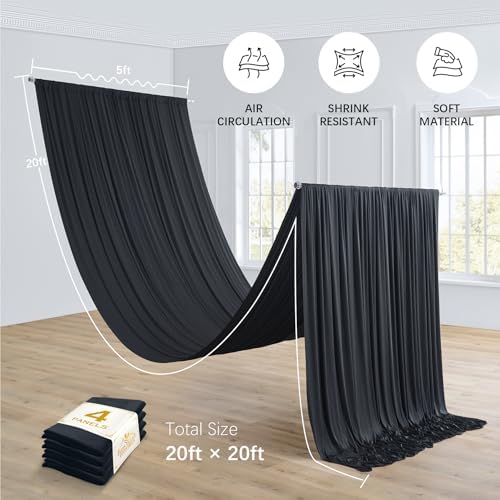 4 Panels 5ft(W) x 20ft(L) Black Ceiling Drapes for Halloween Parties, alternate view 3