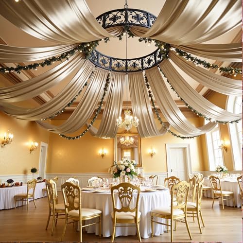 4 Panels 5ft(W) x 20ft(L) Champagne Backdrop Curtain for Wedding Parties