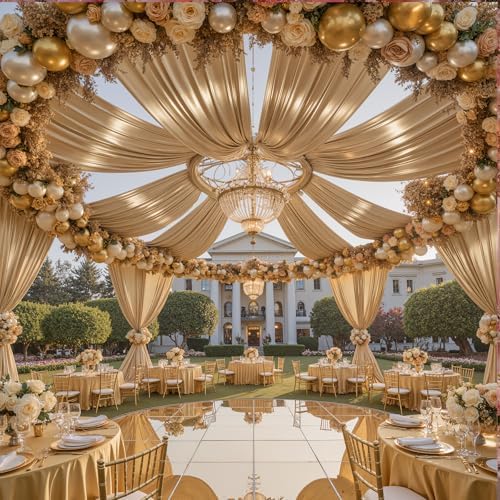 4 Panels 5ft(W) x 20ft(L) Champagne Backdrop Curtain for Wedding Parties, alternate view 4
