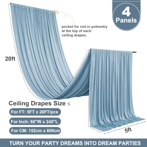 4 Panels 5ft(W) x 20ft(L) Dusty Blue Ceiling Drapes for Wedding Parties, alternate view 3