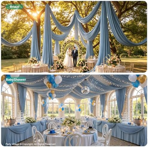 4 Panels 5ft(W) x 20ft(L) Dusty Blue Ceiling Drapes for Wedding Parties, alternate view 5