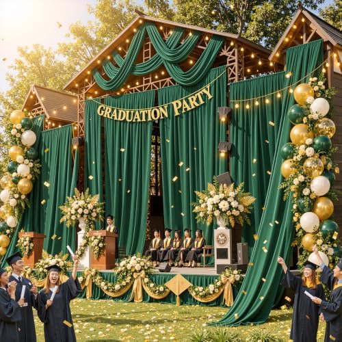 4 Panels 5ft(W) x 20ft(L) Forest Green Ceiling Drapes for Wedding Parties, alternate view 4