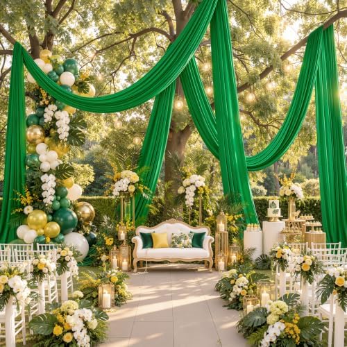4 Panels 5ft(W) x 20ft(L) Green Ceiling Drapes for Wedding Parties