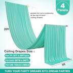 4 Panels 5ft(W) x 20ft(L) Mint Green Ceiling Drapes for Wedding Parties, alternate view 4