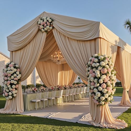 4 Panels 5ft(W) x 20ft(L) Soft Tan Ceiling Drapes for Wedding Parties
