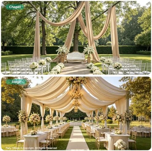 4 Panels 5ft(W) x 20ft(L) Soft Tan Ceiling Drapes for Wedding Parties, alternate view 4