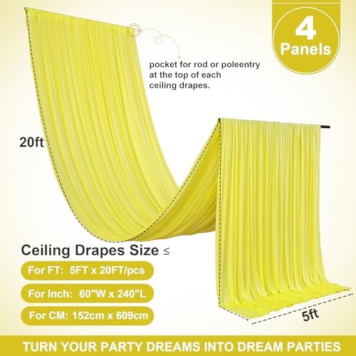 4 Panels 5ft(W) x 20ft(L) Yellow Ceiling Drapes for Wedding Parties, alternate view 3