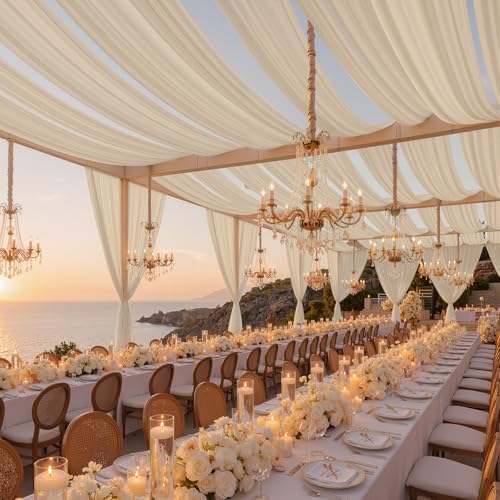 4 Panels 5ftx30ft Beige Ceiling Drapes for Wedding Parties, alternate view 3