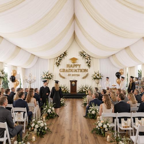 4 Panels 5ftx30ft Beige Ceiling Drapes for Wedding Parties, alternate view 5