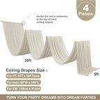 4 Panels 5ftx30ft Beige Ceiling Drapes for Wedding Parties, alternate view 6